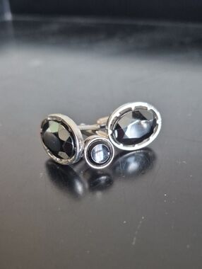 Source Unknown Black Faceted Glass Cufflinks with Silver Tone Setting